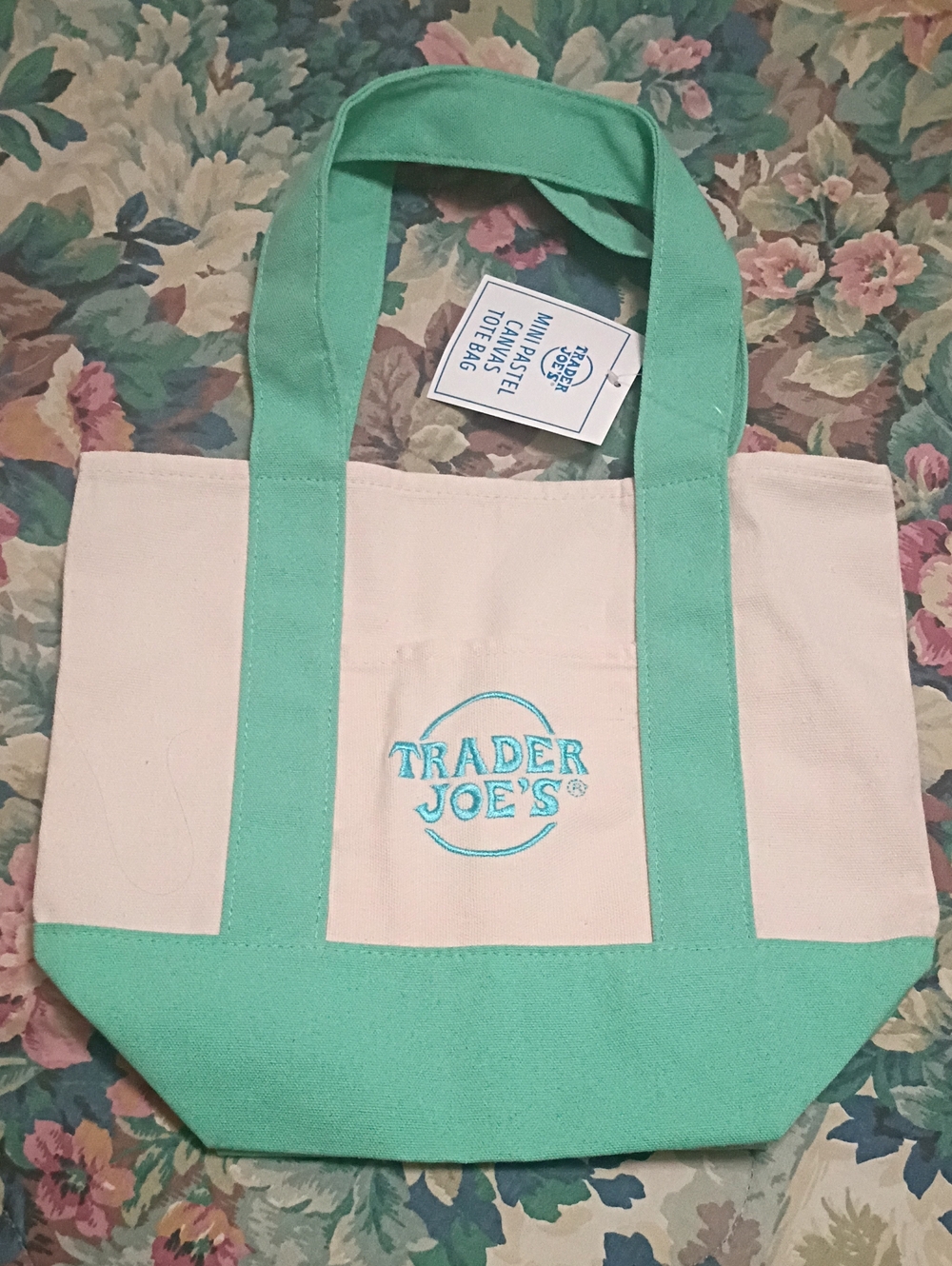 Trader Joe's Canvas Tote in Cream and Mint